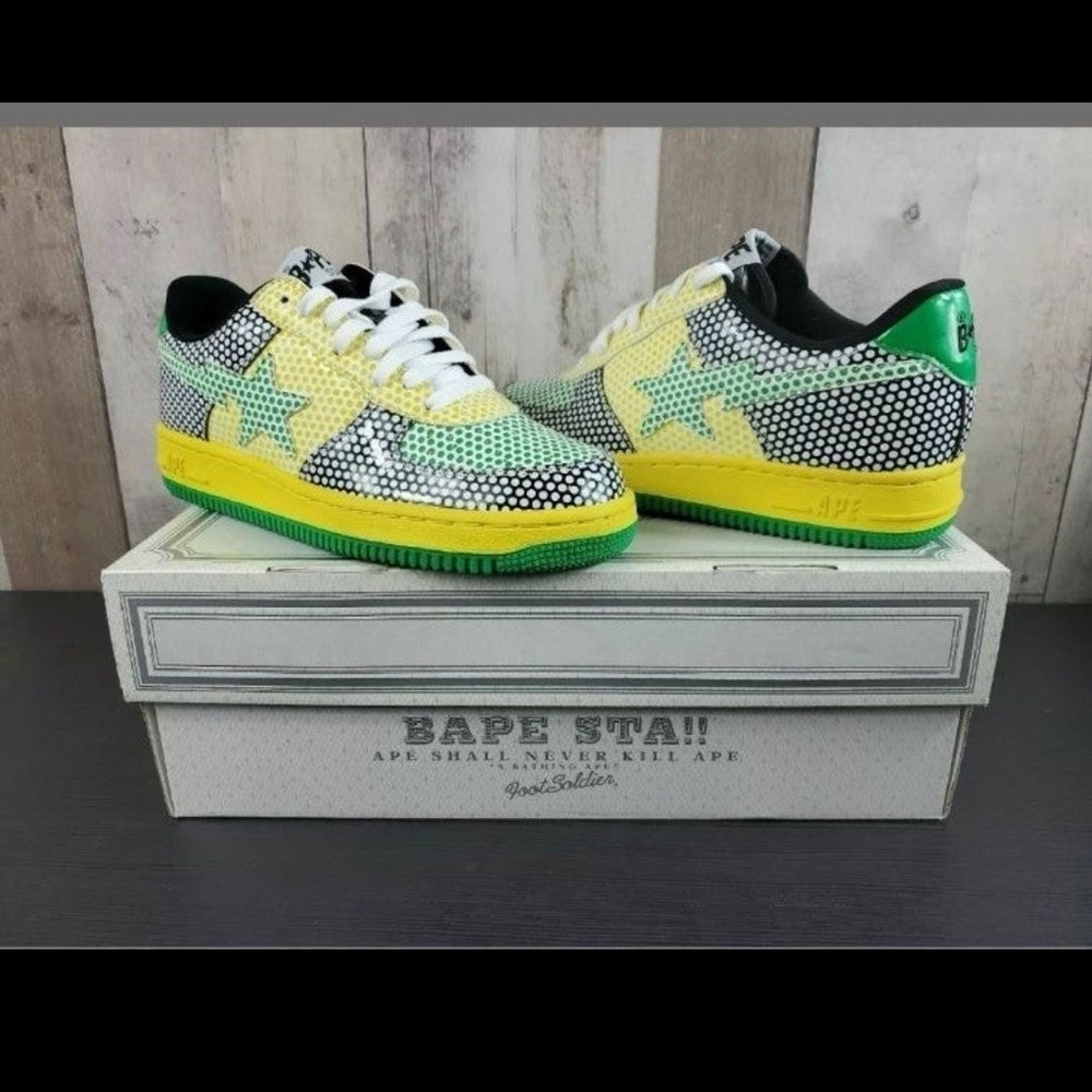 Bapesta Green/black/Yellow shoes sz 8